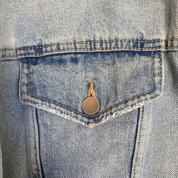 Zara Trafaluc Jean Jacket Women M Blue Denim Distressed Oversized Trucker Grunge - Picture 8 of 9